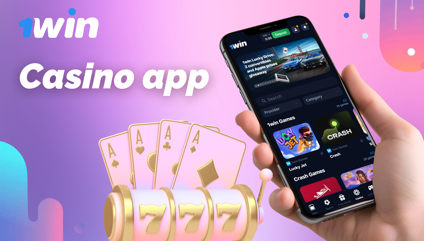 Online casino section in 1Win mobile app 