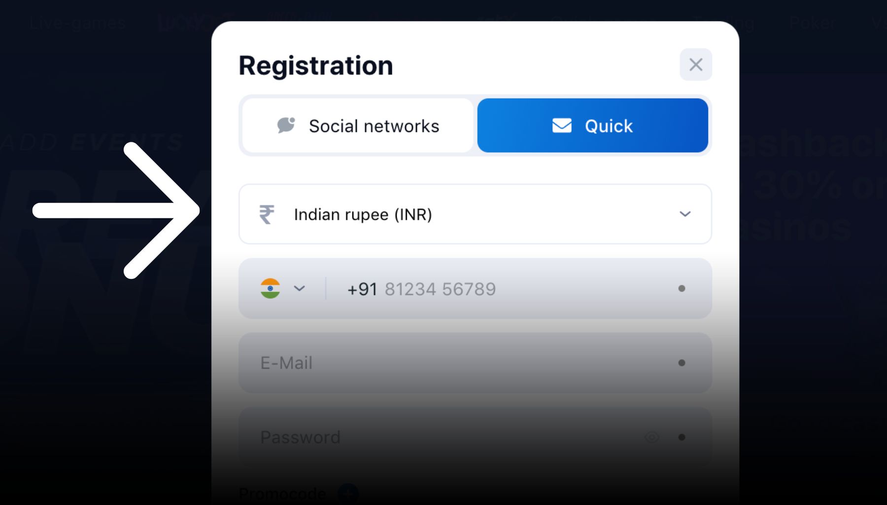 1Win India choose account currency