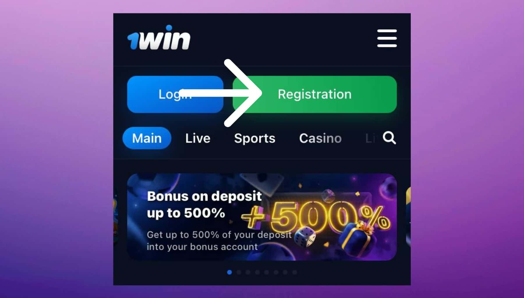 1Win India app Registration button