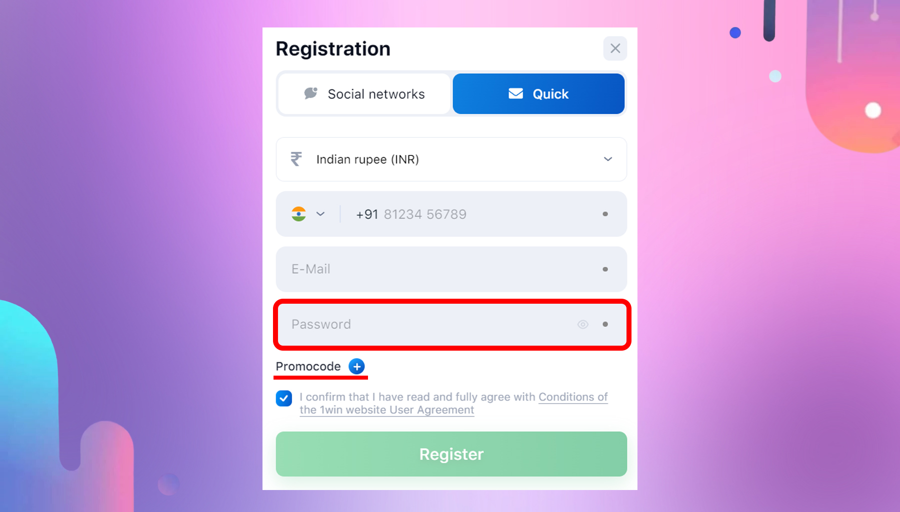 quick registration step 5