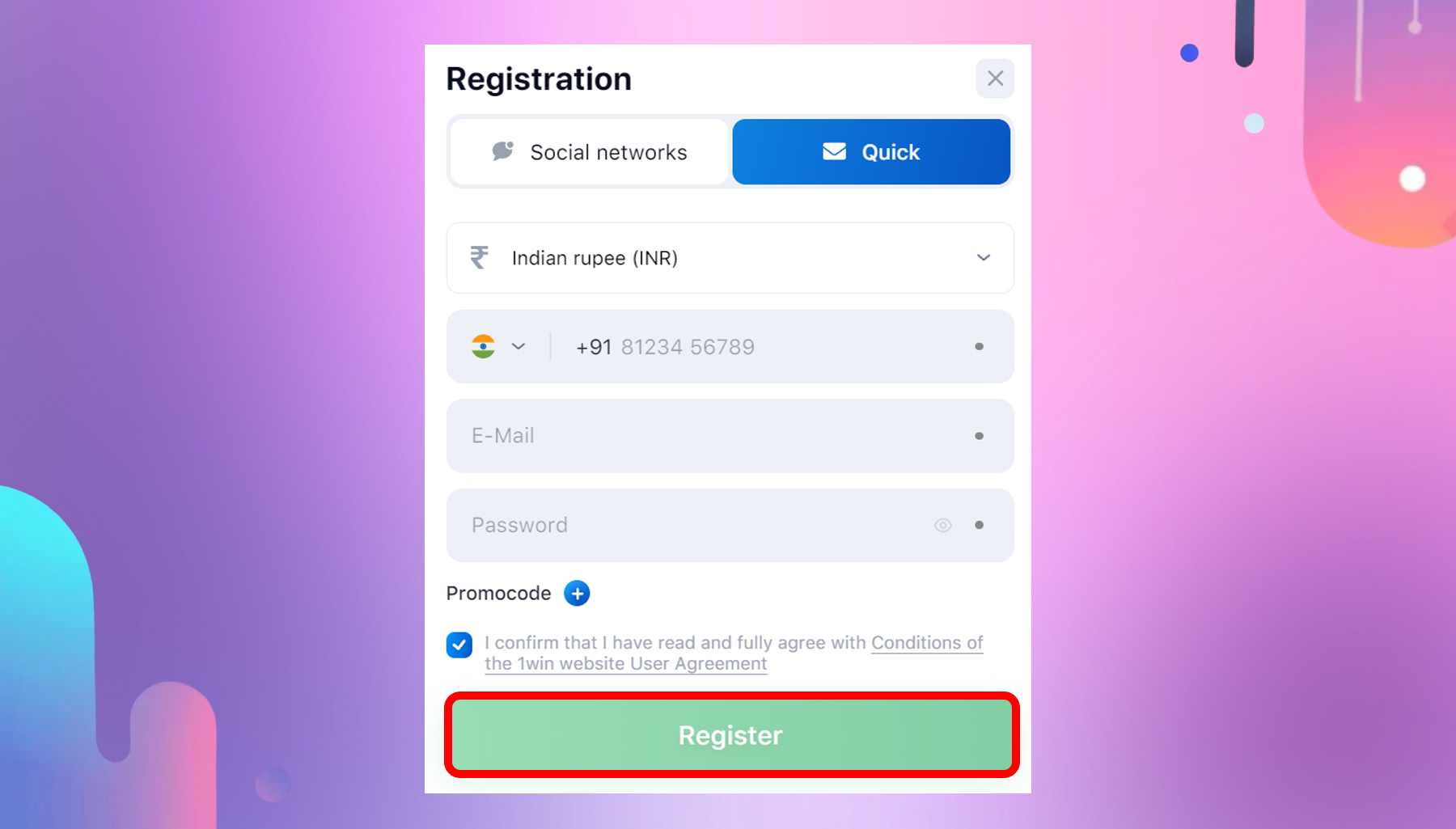 quick registration step 6